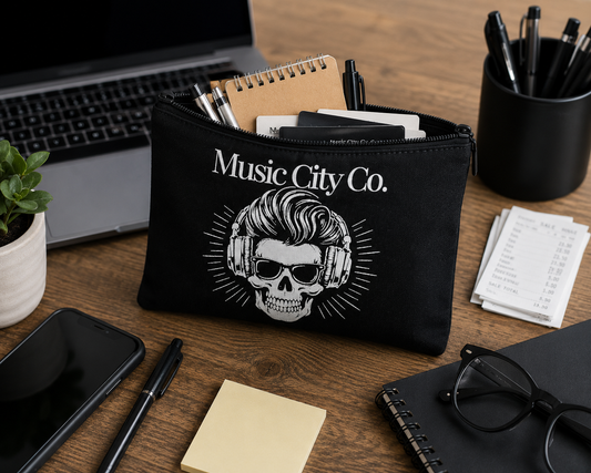 Music City Co. Brand Headphones Skull Large Zip Pouch