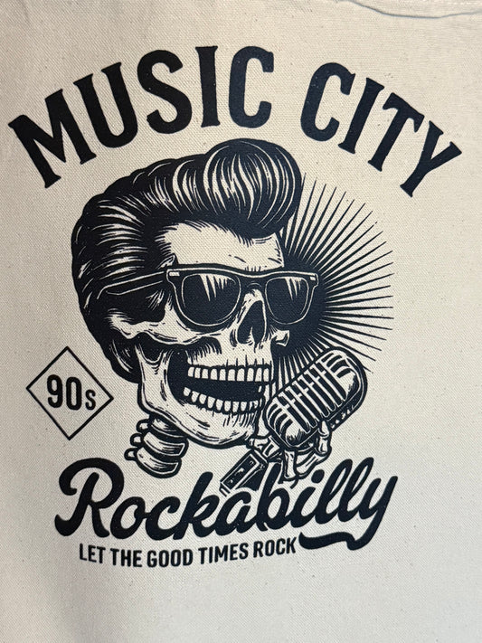 Music City Co. Brand Canvas Tote – Rockabilly Skull Microphone Art Bag