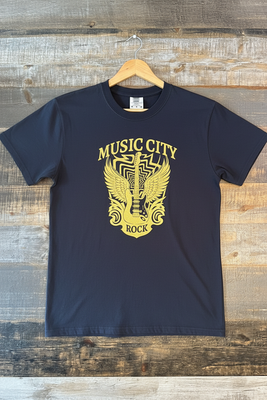 Music City Co. Brand Rock Wing Guitar Tee — Premium Garment-Dyed T-Shirt