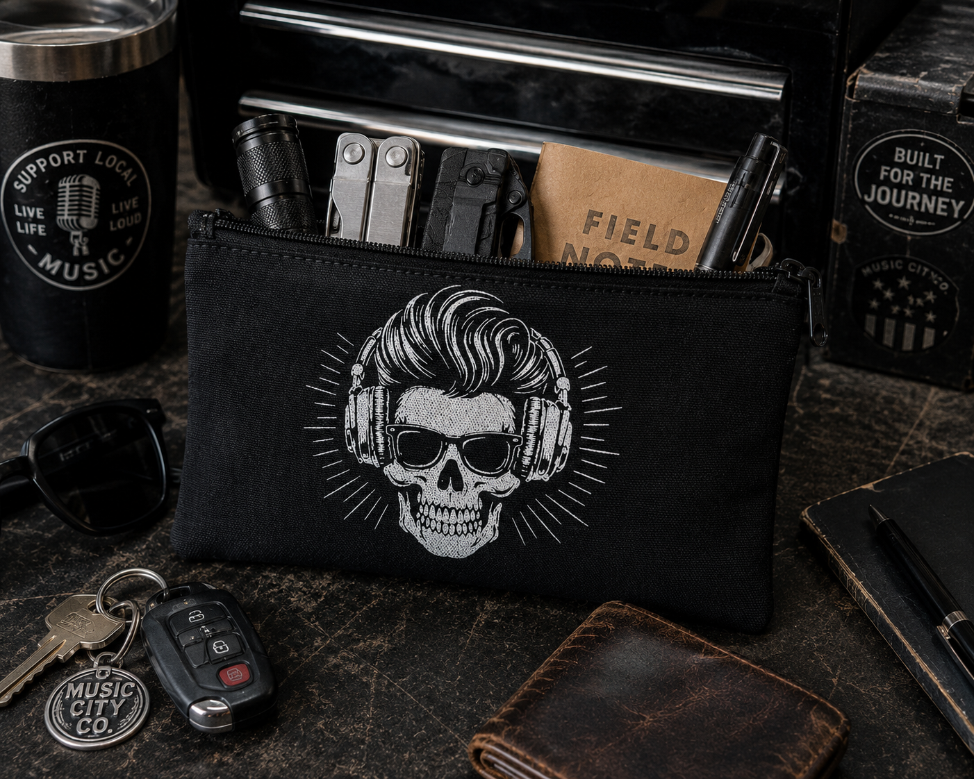 Music City Co. Brand Headphones Skull Small Zip Pouch