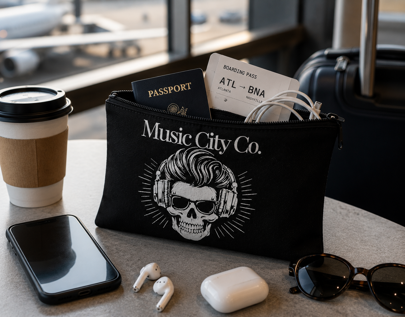 Music City Co. Brand Headphones Skull Large Zip Pouch