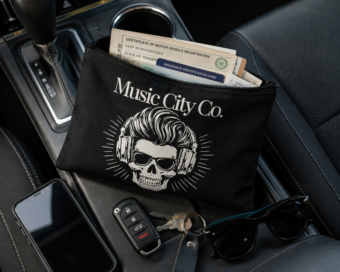 Music City Co. Brand Headphones Skull Large Zip Pouch