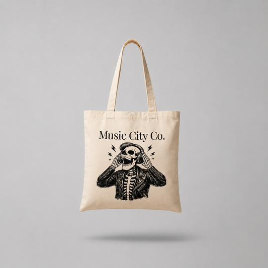 Music City Co. Brand Canvas Tote – Headphones Skeleton Art Bag