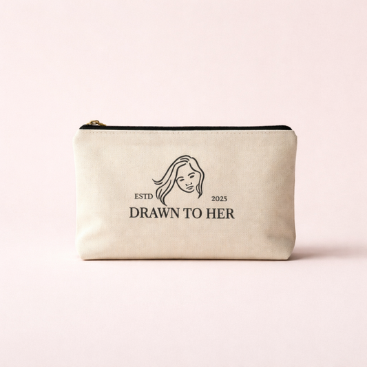 Drawn to Her Brand Canvas Zip Pouch – Minimal Line Art Logo Accessory