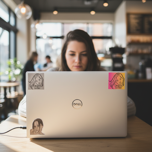Drawn to Her Brand Vinyl Sticker Pack – 3 Stickers (2 Logo + 1 Full Art)
