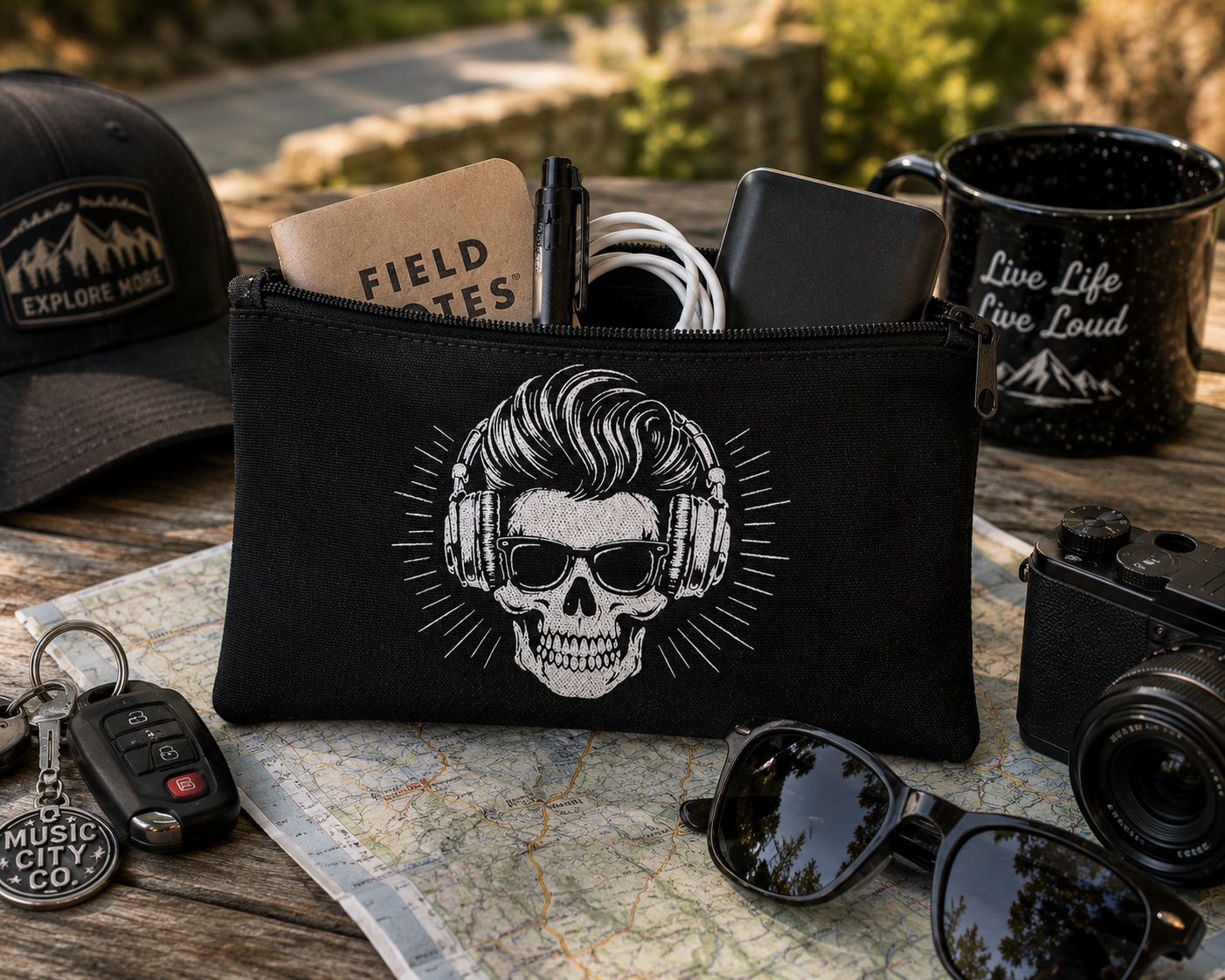 Music City Co. Brand Headphones Skull Small Zip Pouch