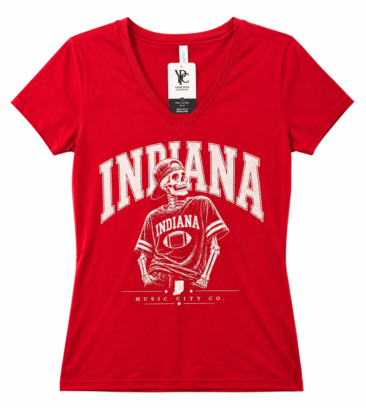 Authentic Ohio Valley — Music City Co. Brand T-Shirt — Indiana Football Skeleton—Women's V-Neck