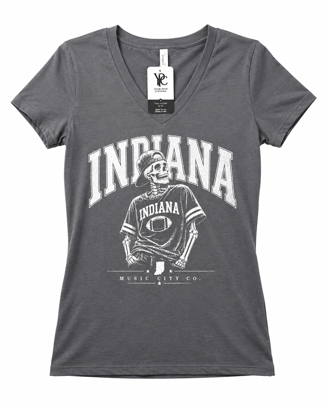 Authentic Ohio Valley — Music City Co. Brand T-Shirt — Indiana Football Skeleton—Women's V-Neck