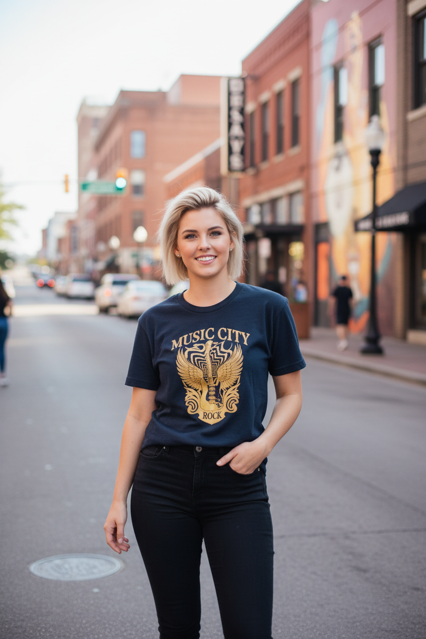 Music City Co. Brand Rock Wing Guitar Tee — Premium Garment-Dyed T-Shirt