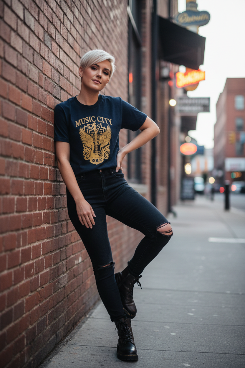 Music City Co. Brand Rock Wing Guitar Tee — Premium Garment-Dyed T-Shirt