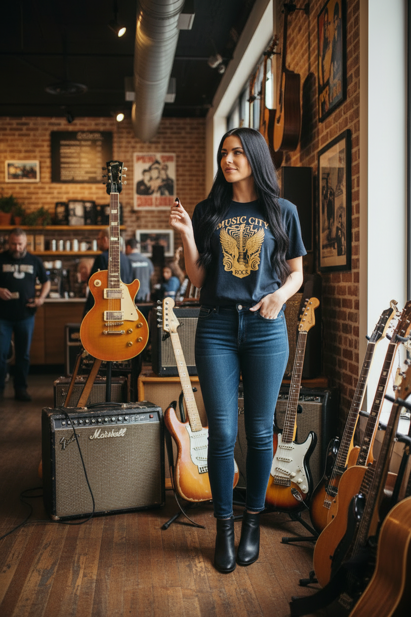 Music City Co. Brand Rock Wing Guitar Tee — Premium Garment-Dyed T-Shirt