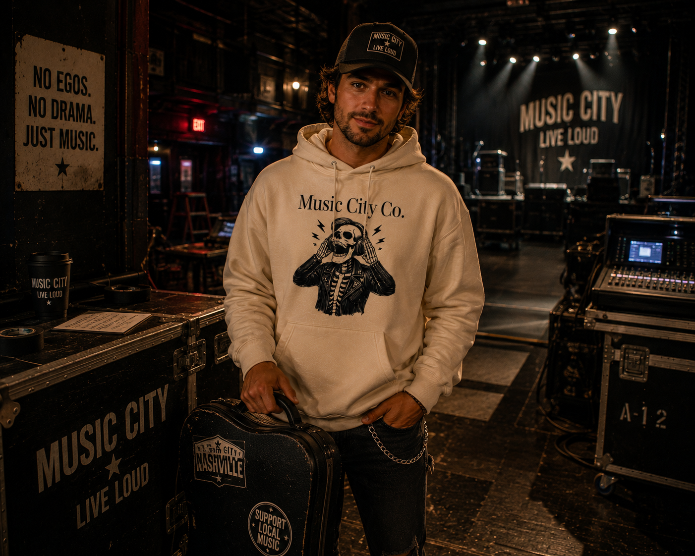 Music City Co. Brand Hoodie Headphone Skeleton — Premium Midweight Fleece Hoodie