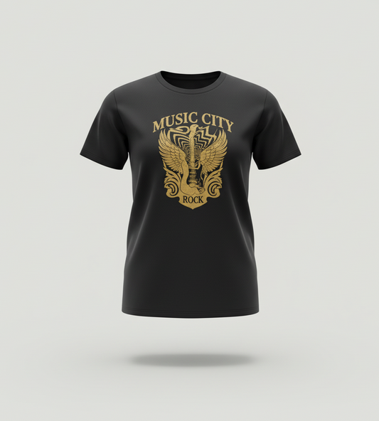 Music City Co. Brand Rock Wing Guitar Tee — Premium Garment-Dyed T-Shirt