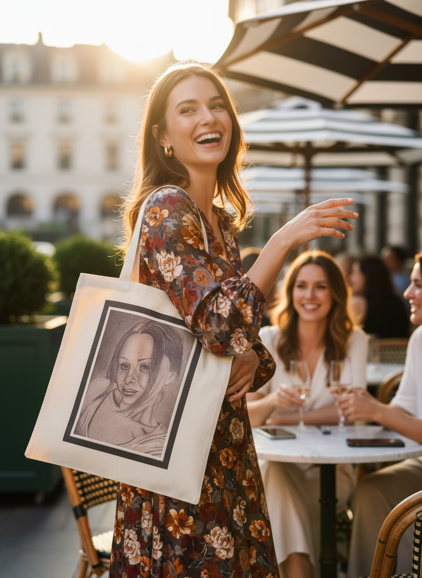 Fancy young woman having fun with Portrait Art Tote Bag