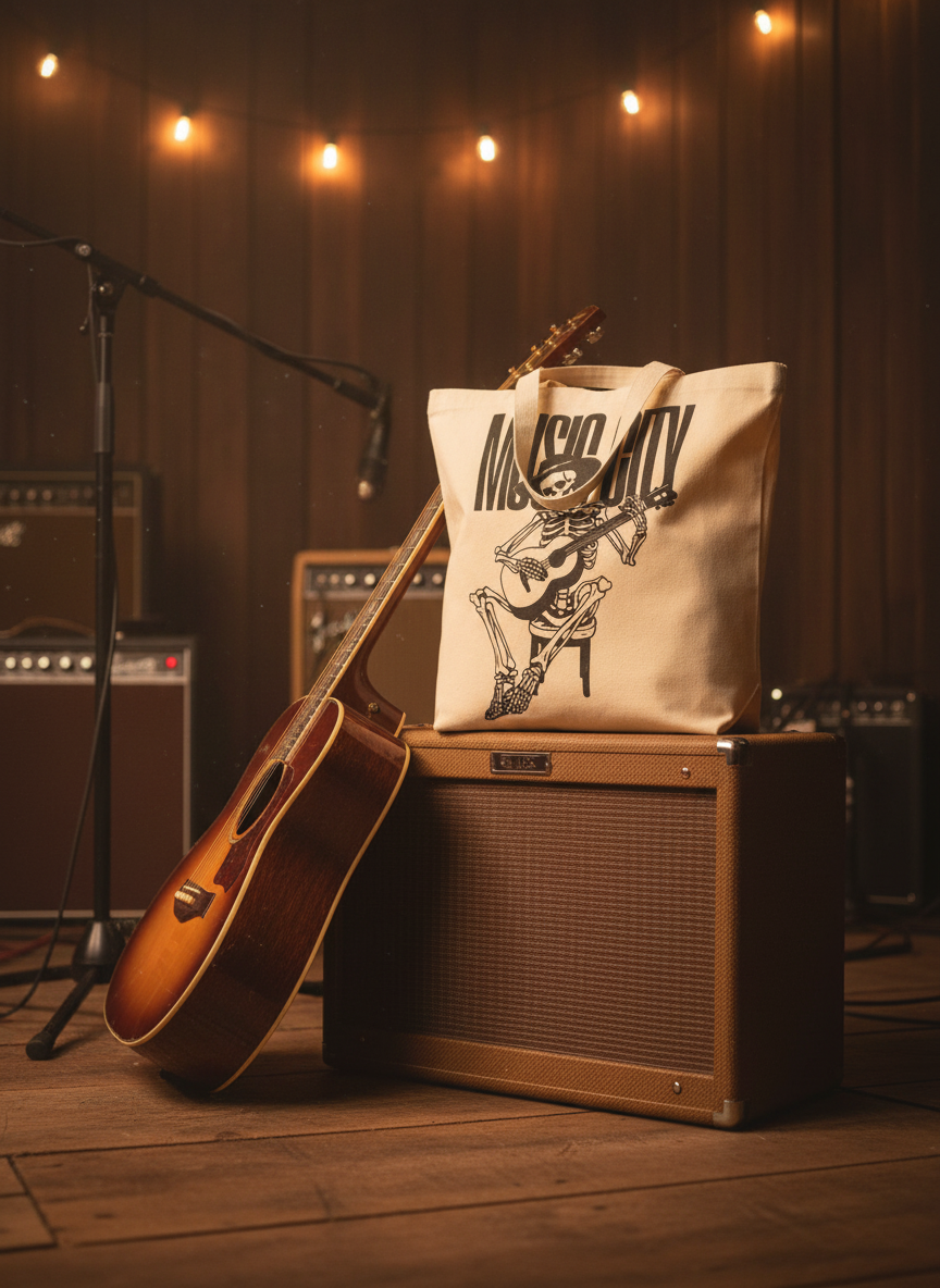 Music City Skeleton Guitar Tote Bag