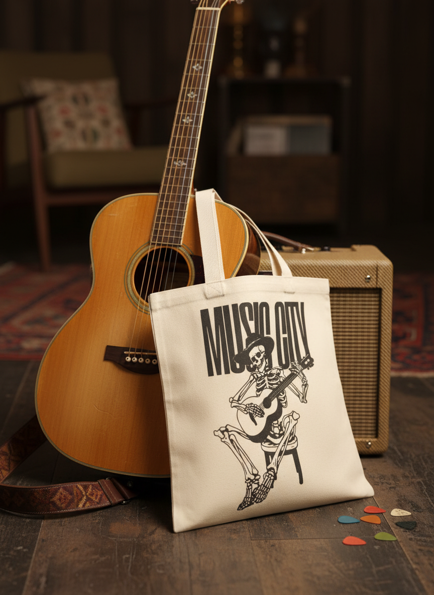 Music City Tote Bag with Guitar