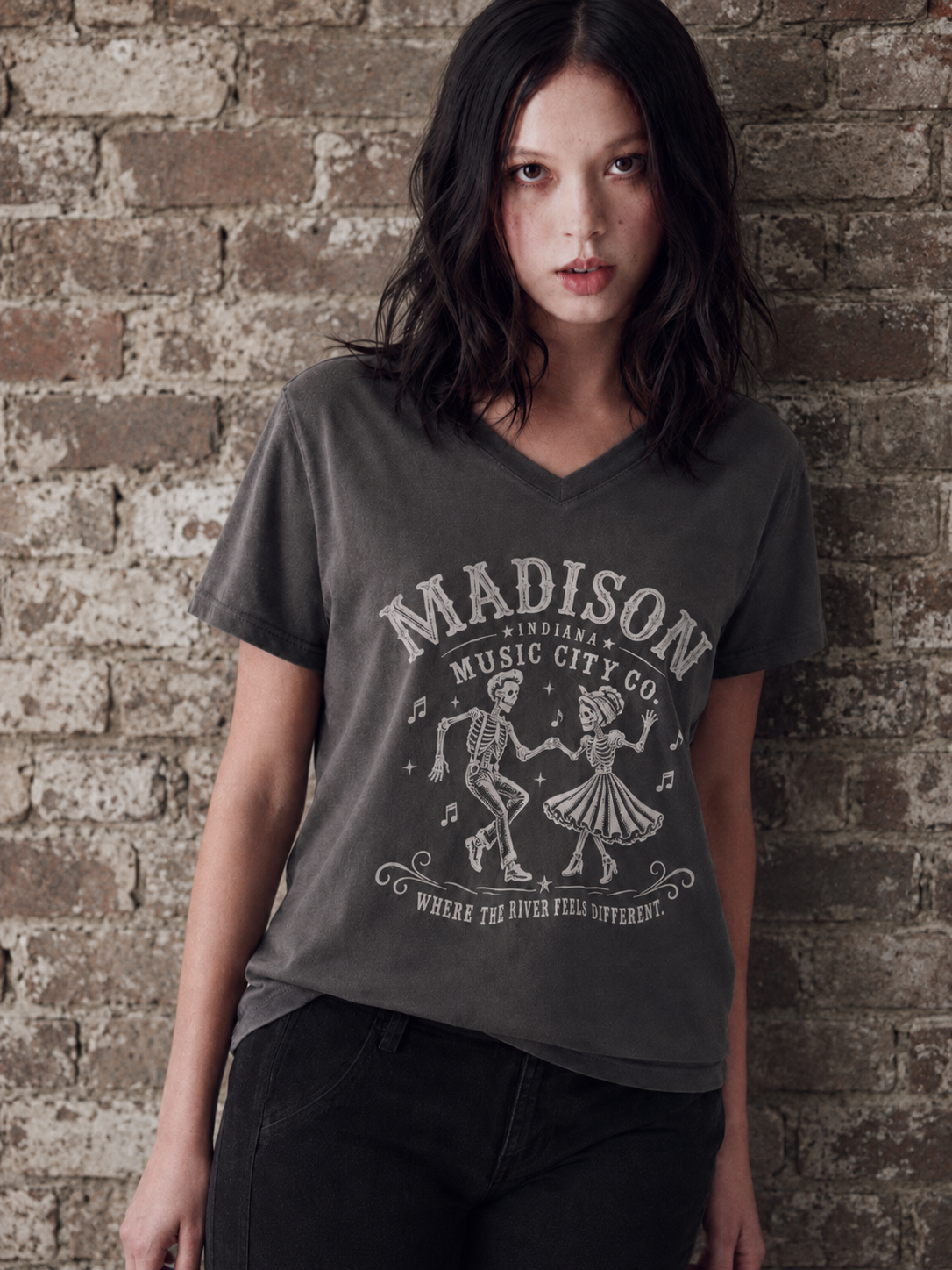 Authentic Ohio Valley — Music City Co. Brand Women's V-Neck T-Shirt — Where the River Feels Different